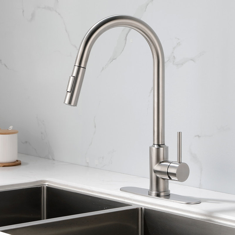 Single Hole Single Handle Pull-Down Kitchen Faucet, Brushed Nickel