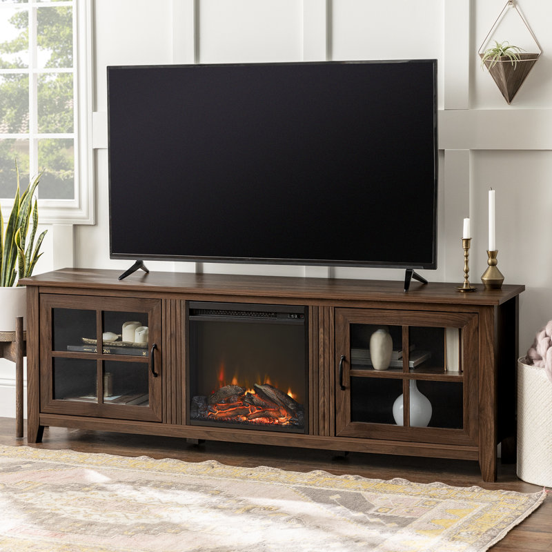 Dake 70" Media Console with Electric Fireplace, Dark Walnut