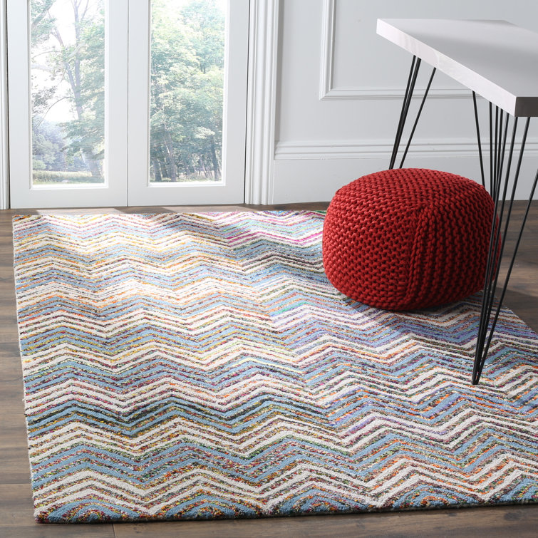 Airion Hand Tufted Wool/Cotton Chevron Rug in Beige/Blue