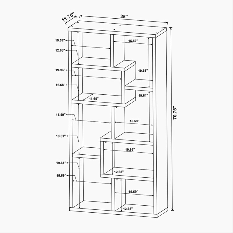 Rectangular 10-shelf Bookcase in Weathered Grey, Gray