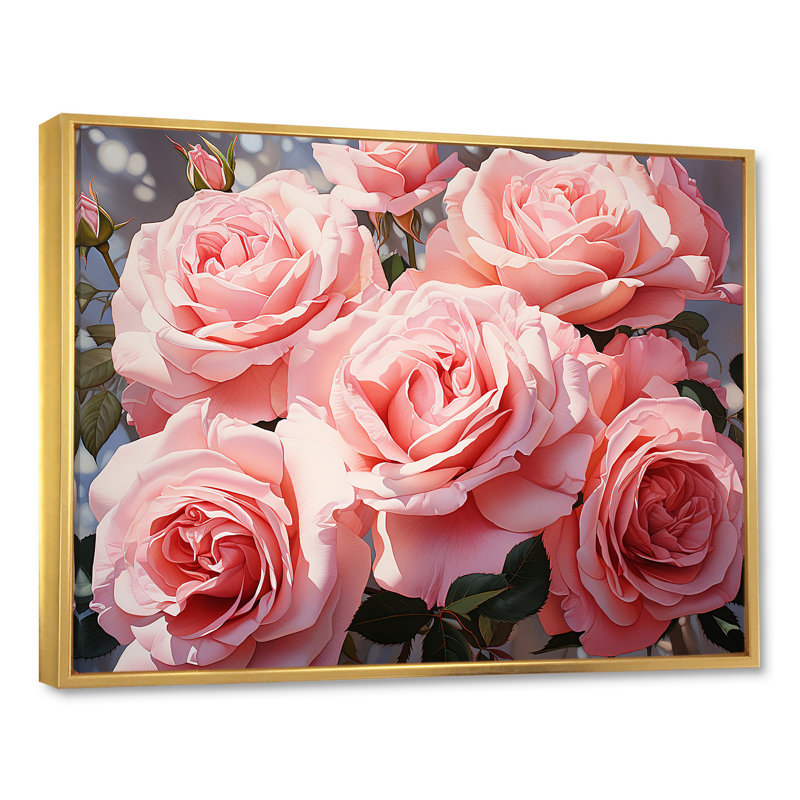 Minimalisme, roses roses, rêve, H 16 po x l 32 po x P 1 po, Cadre flottant doré