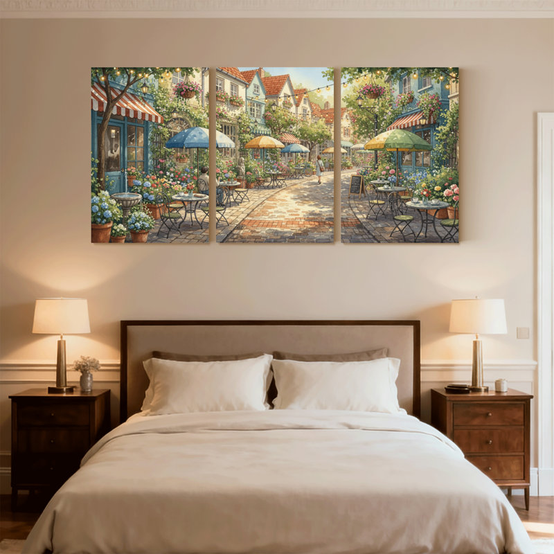 Ensemble de 3 impressions sur toile Scènes et paysages urbains charmants, H 18 po x l 36 po