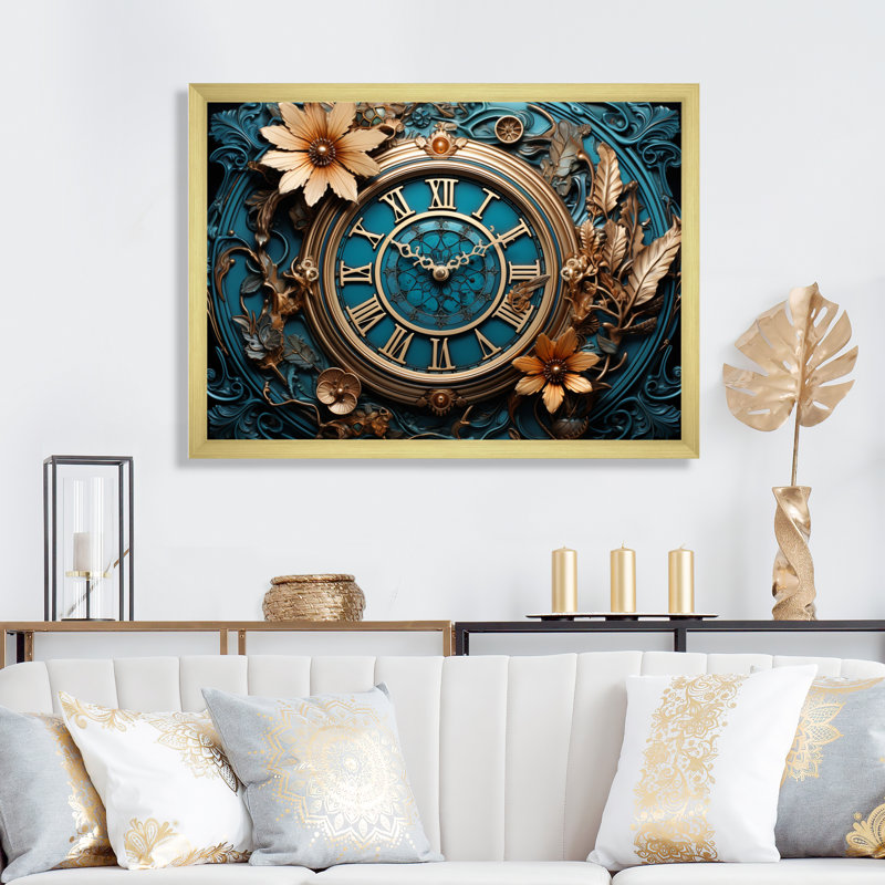 Clock Industrial Elegance I - Print, Gold Single Picture Framed, 30" H x 40" W x 1.5" D