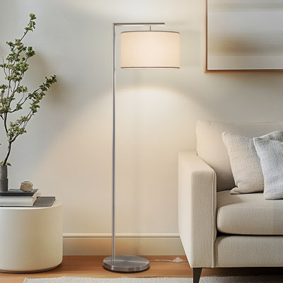 Montage Modern 60" Silver LED Floor Lamp with White Fabric Drum Shade, Bulb Included