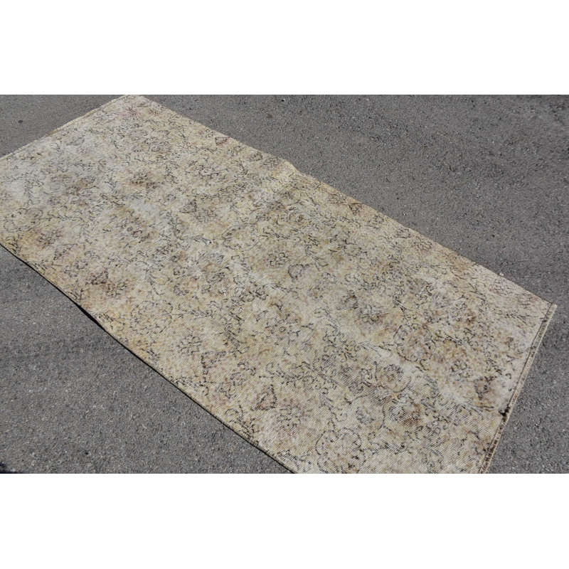 Tapis rétro, tapis 3,5 po x 7,4 pi, tapis géométrique, tapis turcs, tapis en laine, tapis bohème beige, tapis aztèque