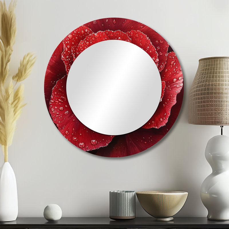 Raindrop Red Peony In Winter I - Poppies Mirror Wall Decor - Printed On Metal, 23" x 23"