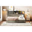 Lit de jour pleine grandeur en bois gris, comprenant 3 tiroirs de rangement, une tablette et un appareil - Lit de jour de couleur, avec tête de lit souple et ports à proximité-118894907-118894904