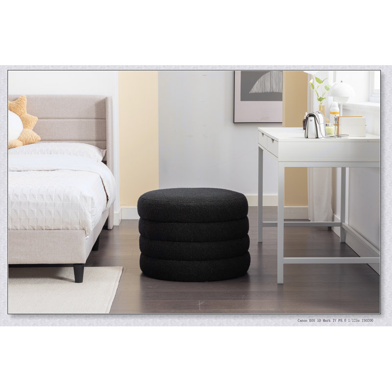 Repose-pieds rond avec rangement en tissu Boucle, Noir