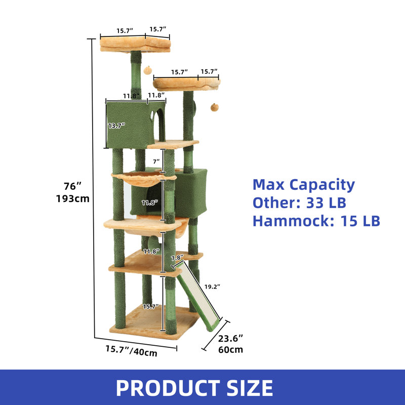 Multi-Level Cactus Cat Tree Tower with Perches, Condos, and Scratching Posts