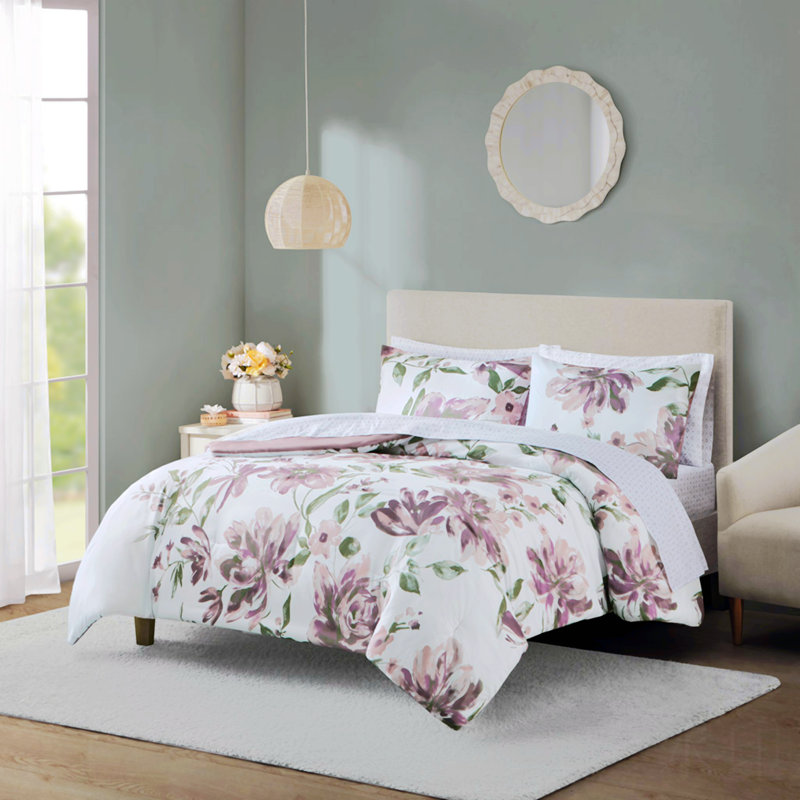 Queen Gray Floral Microfiber Bed in a Bag Set