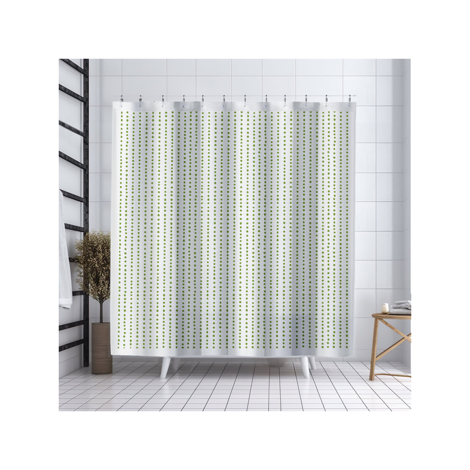 Thora Dots Mid-Century Shower Curtain, Chartreuse