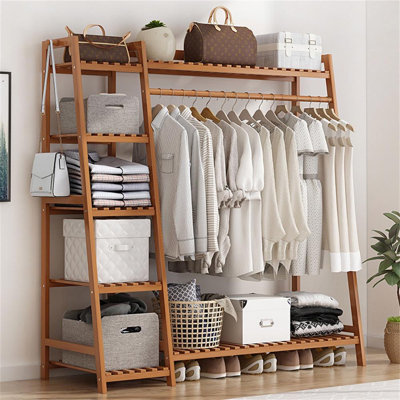Bamboo Classic Clothing Shelf  51 Inch Nature Color