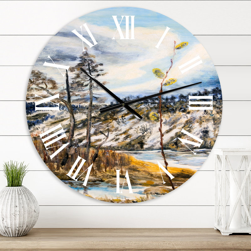 Spring Landscape with the Cloudy Sky and the River Wall Clock, Small
