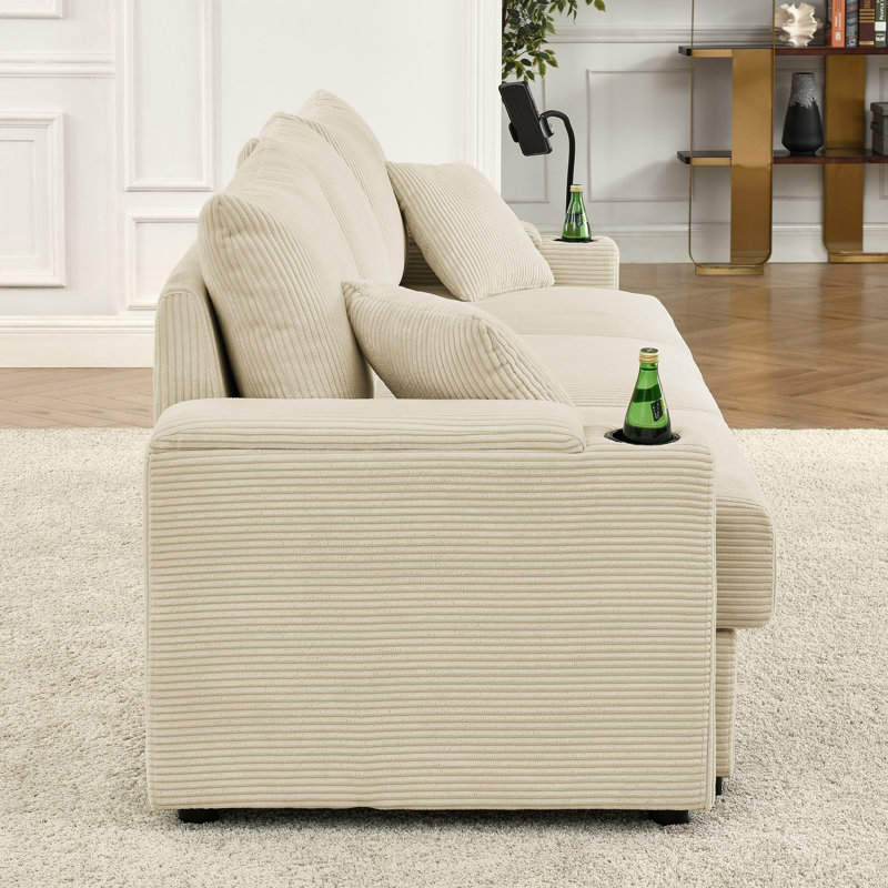 Canapé moderne confortable à 4 places avec rangement et accessoires pratiques pour le salon, Beige