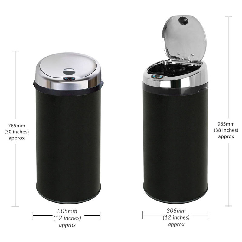 Ladson Steel Motion Sensor Kitchen Trash Can, 42L, Black