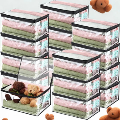 Heavy-Duty Clear Storage Bags With Zipper And Handle - 16 Pack Reusable Moving And Organizing Bags For Clothes, Blankets, Toys, And Home Organization