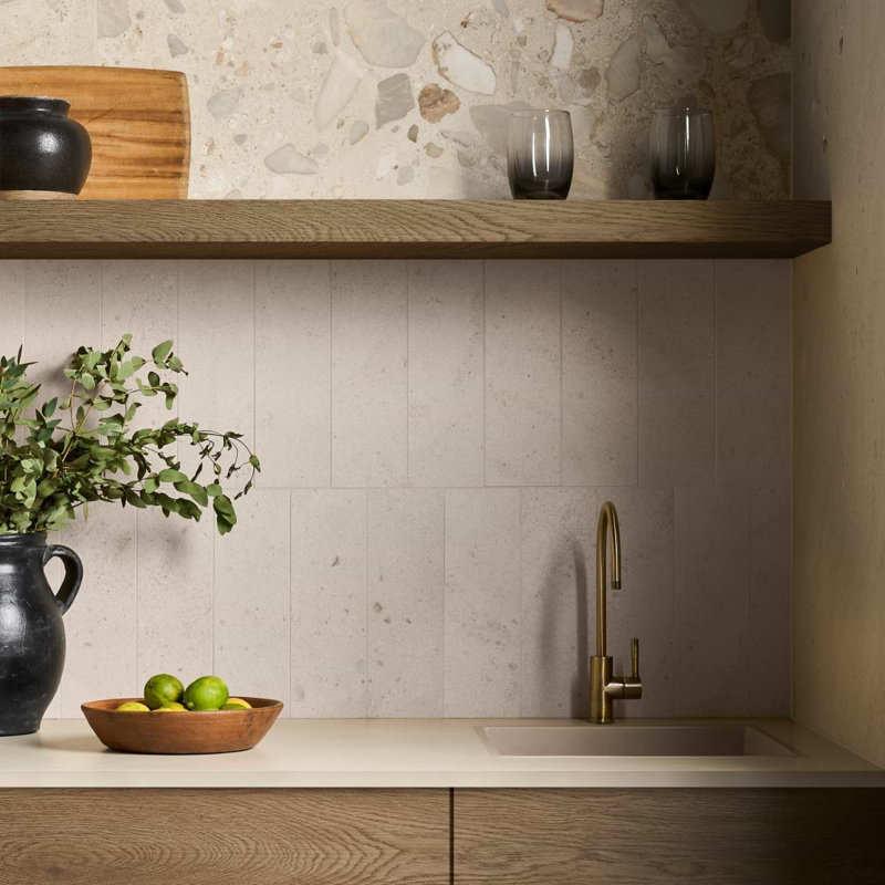 Piccoli Petite 4x12 Matte Terrazzo Look Porcelain Tile, Sand Beige