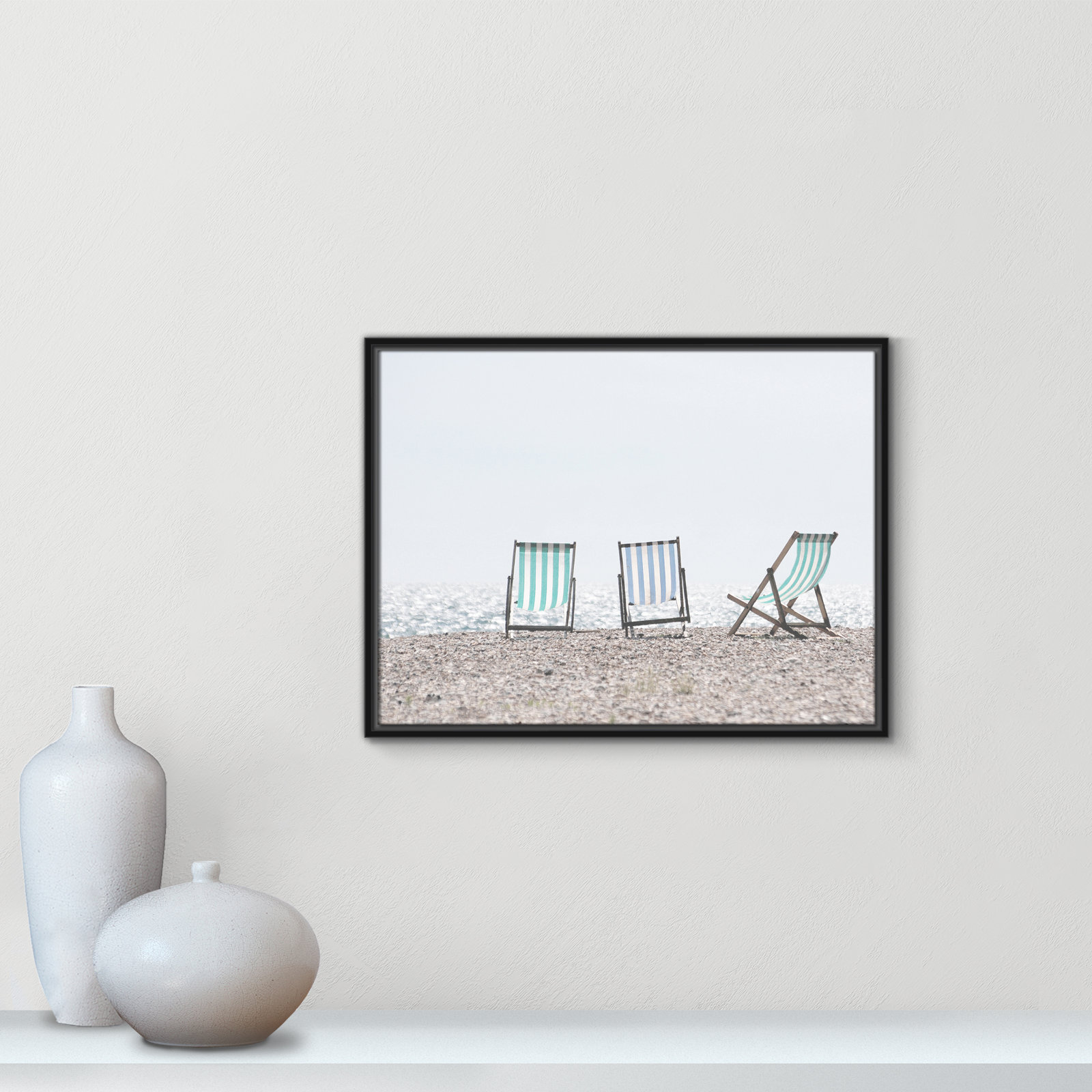 Adriatica "Beach Chairs" Print, 19.5" H x 25.5" W x 2" D, Black Framed Canvas