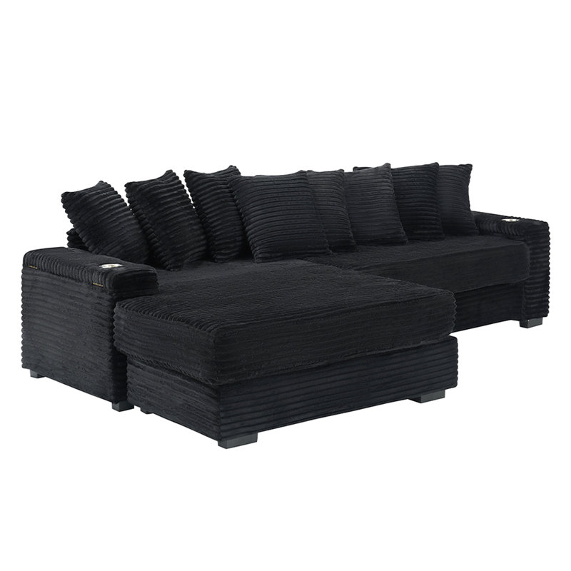Chambre en velours côtelé de 111,4 po, porte-gobelet et accoudoirs de rangement, méridienne réversible, accoudoir confortable en tissu élégant avec rangement, pour le coin salon, hauteur