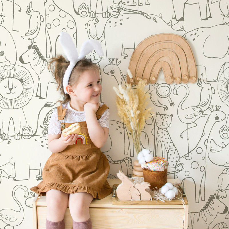 Safari Animal Sketch Wallpaper  African Safari Tranice Playful Zoo Wall Mural