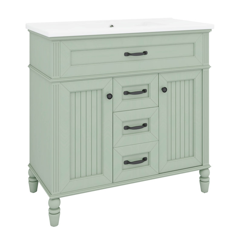 Meuble-lavabo 36 po avec lavabo, tiroir supérieur rabattable et 2 tiroirs de rangement, Vert