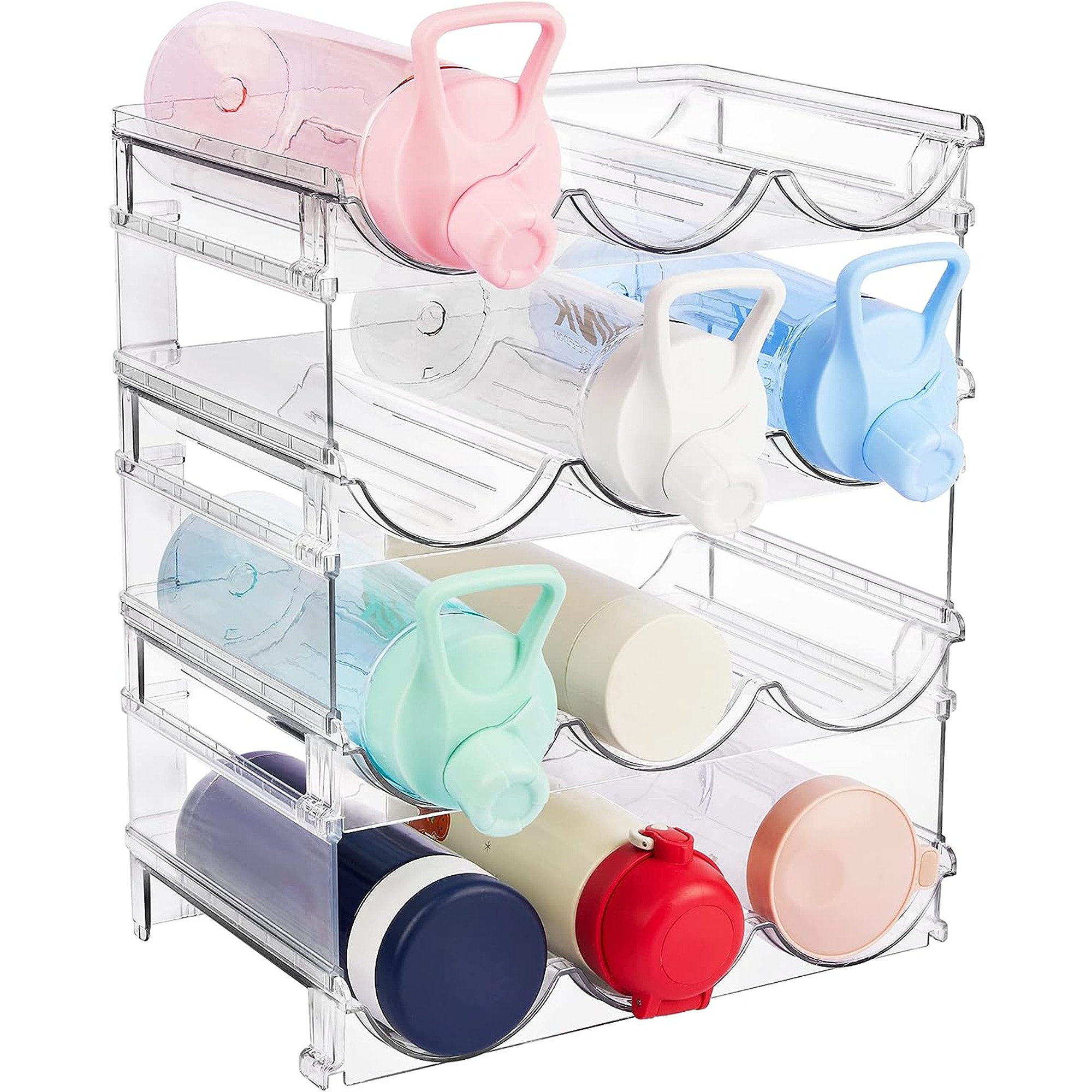 Water Bottle Organizer, , 4 Layers Stackable Cup Organizer for Cabinet, Plastic Tumbler Travel Mug Holder, Wine Drink Rack for Kitchen Countertop