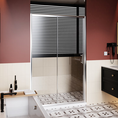 Single Sliding Shower Door, 48 In W X 72 H, 1/5 Inch Thick Clear Tempered Glass, Aluminum Alloy Frame, Stain - Reversible Installation W, Finish, Construction, Waterproof Bottom Threshold