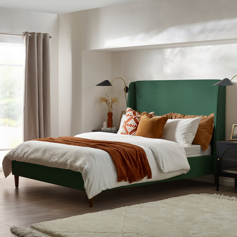 Halla Luxury Fabric Upholstered Bed Frame - Eco Recycled Material, Sleek Modern Design, Double (4'6), Green