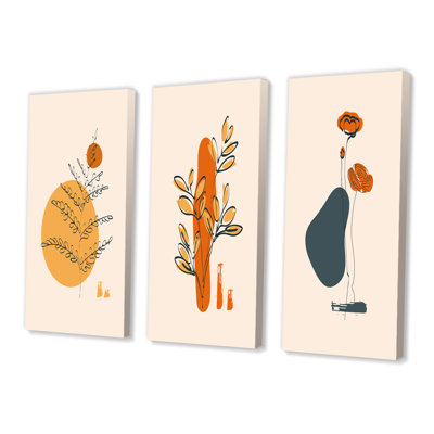 Cactus et feuilles, minimalisme I, ensemble d'art transitionnel de 3 pièces