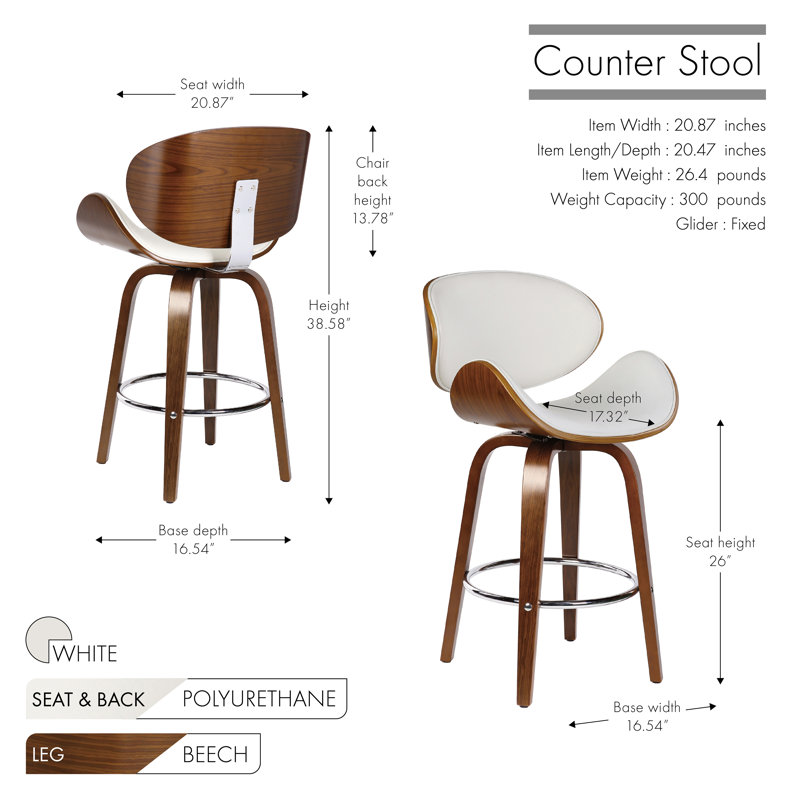 Tabouret de bar en polyuréthane Delayne, Tabouret de comptoir (siège d'une hauteur de 26 p, Blanc