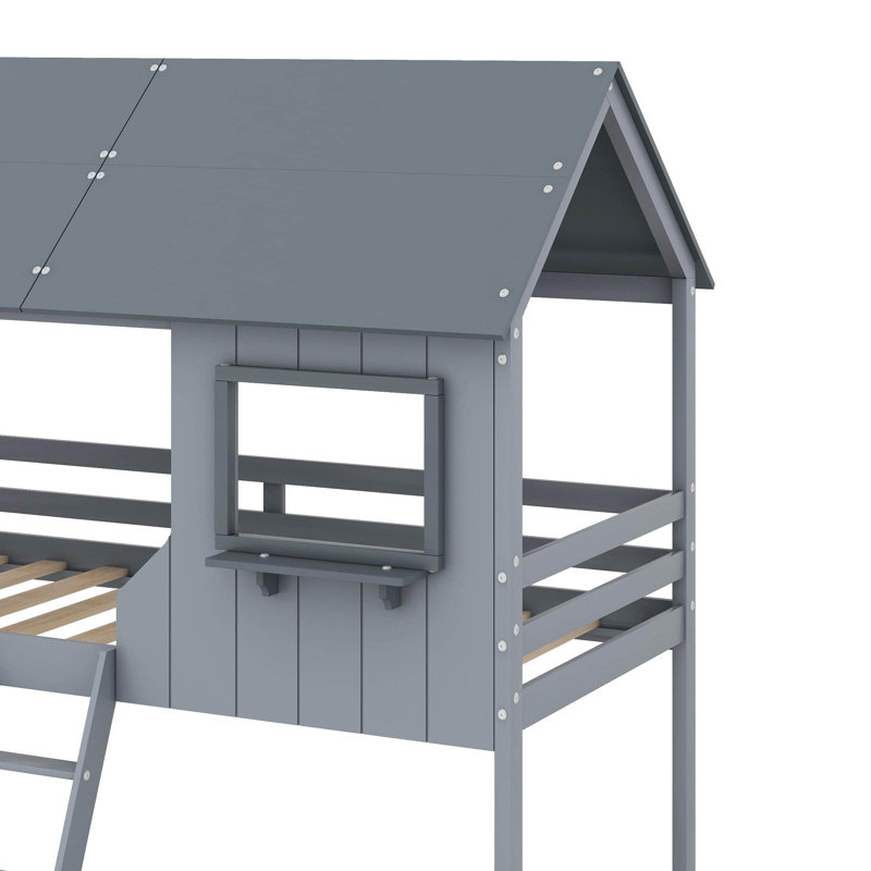 Lit superposé simple au-dessus d'un lit simple en bois, Gris