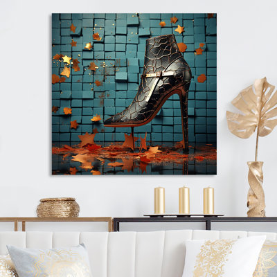 Bleu et noir, talons hauts, mosaïque élégante - mode, talons hauts, art mural en métal