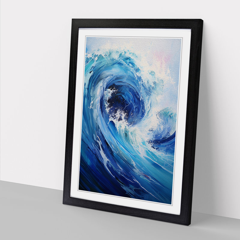 Wave Modern Informel - Single Picture Frame Print on Wood, Black Framed, 34cm H x 25cm W