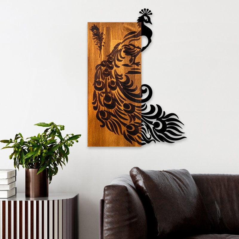 Elegant Wooden Wall Accessory, Walnut & Black, 18.5 x 25.6 x 1.2 inches | 100% Real Wood (Thickness: 1.2 inches) & Durable Metal (Thickness: 0.06 inches) | Unique Design, Perfect for Home Décor & Modern Interiors