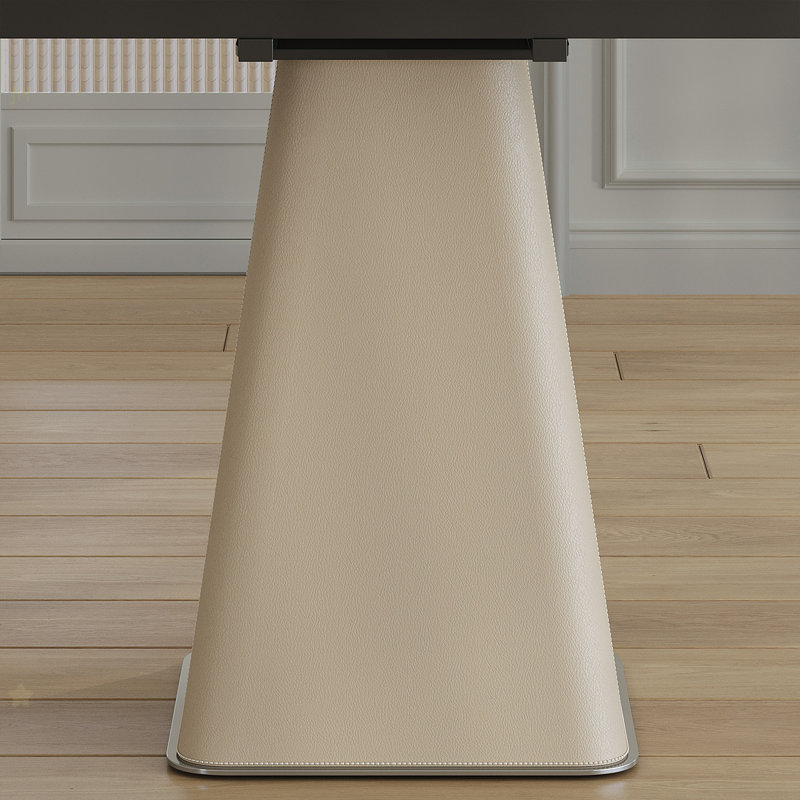 Table de salle à manger rétractable à dalle de roche pliante, table carrée extensible moderne avec base en acier inoxydable revêtue de cuir, table de cuisine à double usage pour les petits appartements