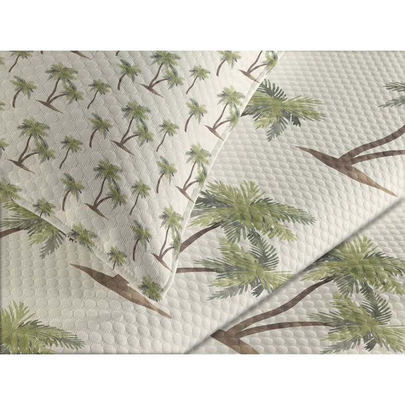 Ambesonne Hawaii Bedspread Set Simplistic Palms Pattern Cream Cocoa and Khaki, King Bedspread + 2 Standard Shams