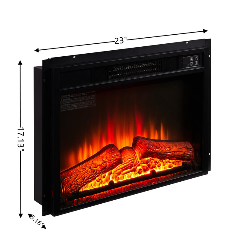 Foyer électrique mural 1400W, 120V, 23 pouces, écran à DEL, 3 intensités de flamme, température réglable, insert de foyer 23 po à réglage de l'heure, télécommande, bouton tactile, émission réaliste, 20 températures
