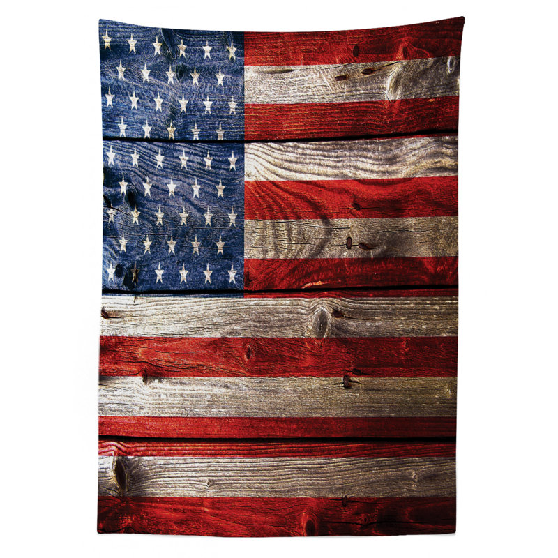 Ambesonne Usa Tablecloth, Fourth Of July Independence Day Weathered Retro Wood Wall Looking Country Emblem, Rectangular Table Cover For Dining Room Kitchen Decor, 52" X 70", Red Blue Tan