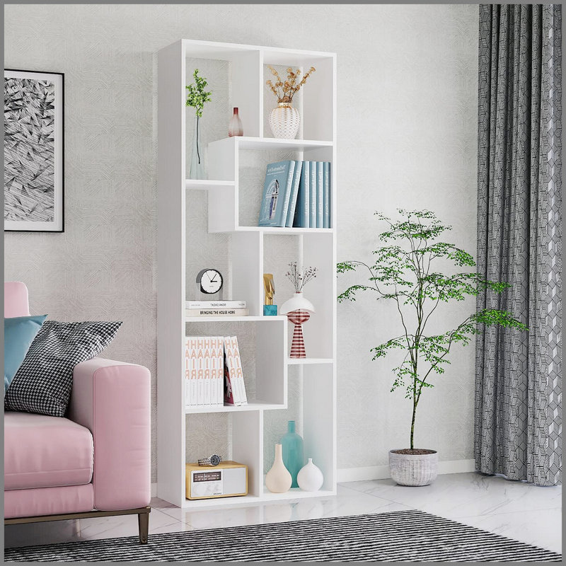 Asymmetrical Display Shelf & Bookcase, 5-Tier, White