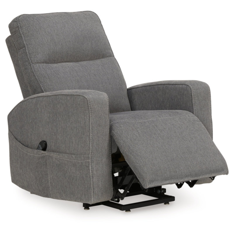 Loes Upholstered Lift Assist Power Recliner, Gray Polyester