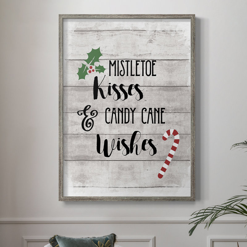 «Mistletoe and Candy Cane», reproduction encadrée - bois massif