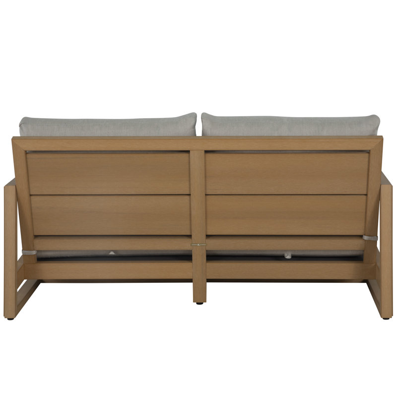 Avondale N-Dura Wood Outdoor Loveseat, No Welt + Standard Fill, Linen Chambray, Natural N-Dura