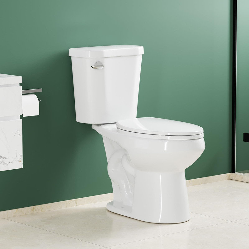 Modern Two Piece Elongated Toilet – Side Push Button, 1.28 GPF, CUPC Approved
