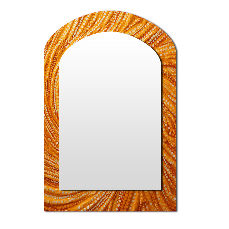 Abstract Orange Swirl Collages II - Abstract Collages Arch Unique Wall Mirror Decor, Orange Asymmetrical Large Mirror, Printed Metal Art