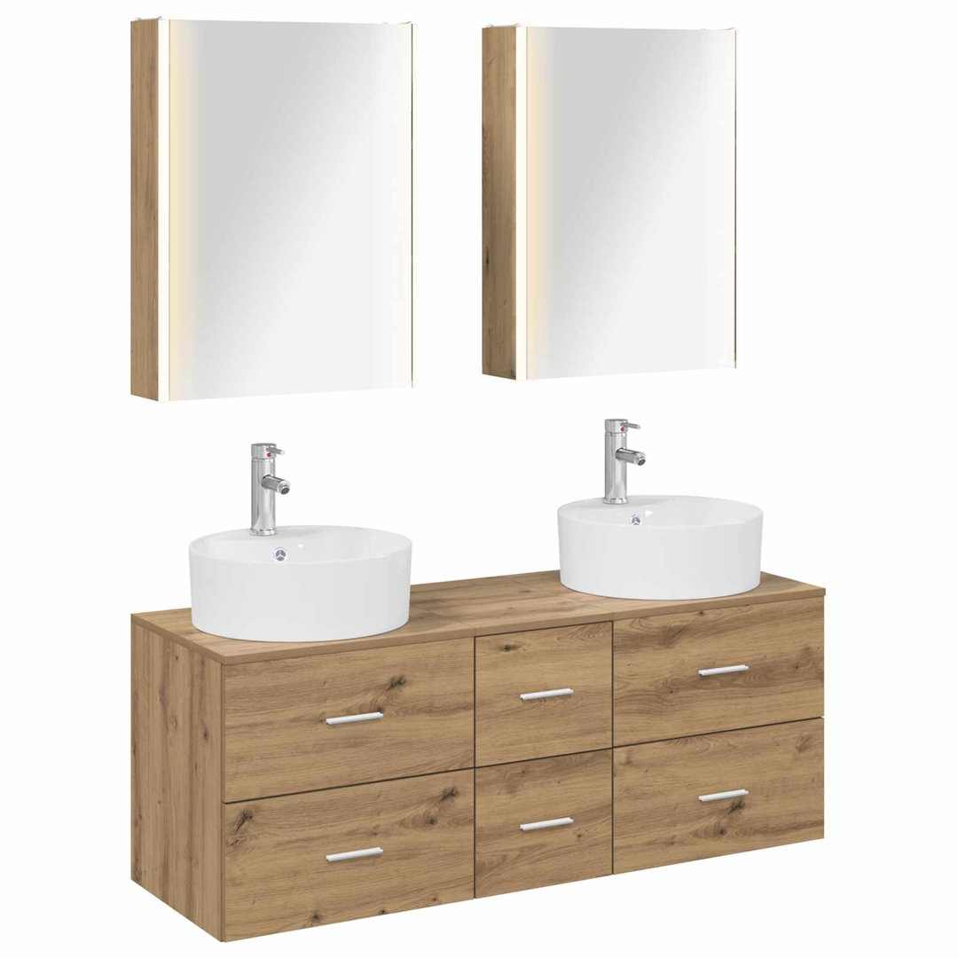 vidaXL Bathroom Furniture Set 5 pcs Engineered Wood and Glass Mirror Cabinet