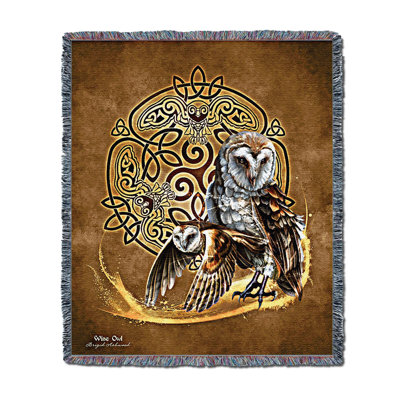Couverture Pure Country Weavers Celtic Owl par Brigid Ashwood - jeté en coton tissé à la main en forme de cadeau