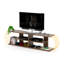 Meuble télé Mid-Century moderne noyer / jaune, meuble télé de 68 po avec 4 tablettes de rangement ouvertes en bois massif-117513850-117513846
