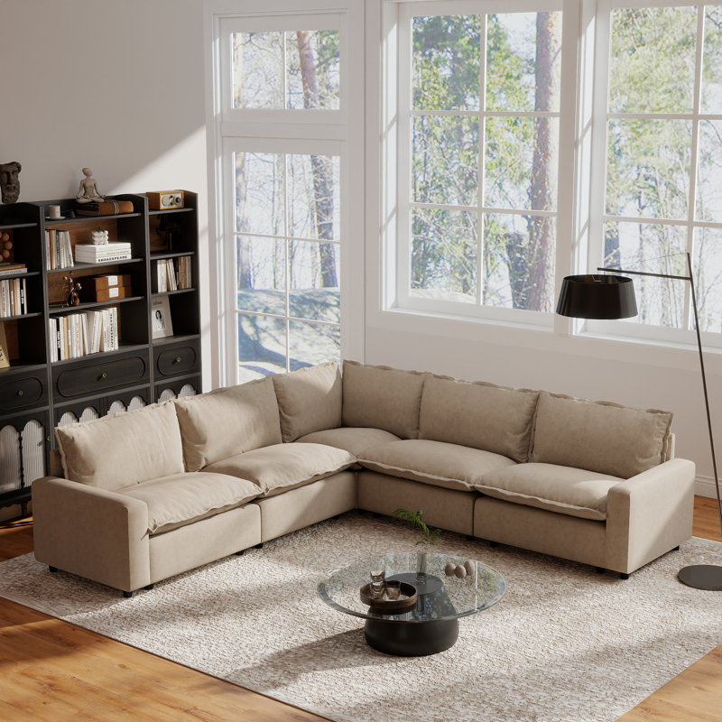Canapé modulaire en tissu 5 pièces, Lin kaki