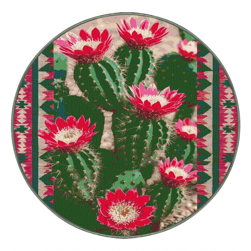 Washable Prickly Pear Southwestern Area Rug, Round 8'
