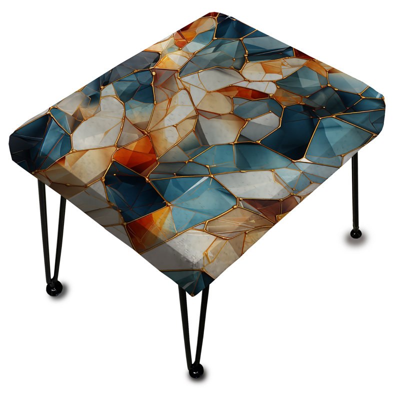 Repose-pieds rectangulaire en marbre bleu sarcelle et orange